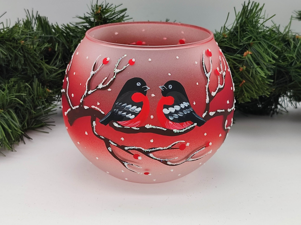 Windlicht Vögel, rot-weiß - UKR